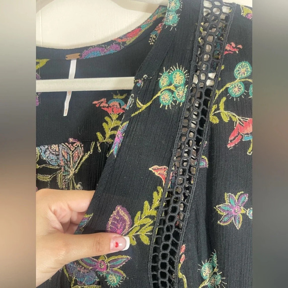 Free People Just The Two Of Us Black Floral Peasant Tunic Dress Top Women’s XS - Picture 6 of 15